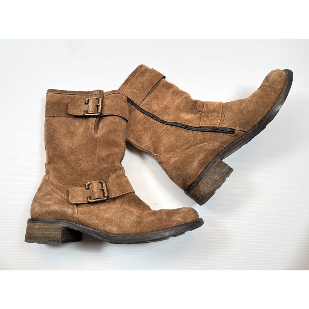 Paul Green Suede Biker Ankle Boots Women 8 US 10.5 EUC $495 Zip Closure Buckles